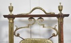 Antique Brass   Oak Table Gong   Victorian Dinner Gong With Corinthian Columns