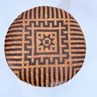 Antique Chinese Bamboo Woven Wedding Basket With Black Patterned Design