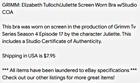 Grimm  Elizabeth Tulloch juliette Screen Worn Bra W studio Coa