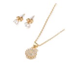 304 Stainless Steel Set Zirconia Necklace Stud Earrings Flower Gold 17 52  P713