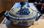 Vtg Nantucket Porcelain Lg 14x9x8  Casserole Pan dish W lid Blue Clipper Ships