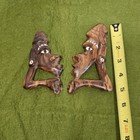  2  Vintage 1970s Solomon Islands Tribal Wood Carved Mask Hand Painted Wall Art 