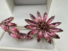 Vtg Unsigned Pink Red Ab Aurora Borealis Flower Brooch Pin Gold Tone Large Read