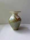Steven Glass Art Lundberg Pulled Feather Iridescent Gold Aurene Cabinet Vase