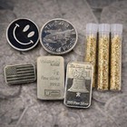 Gold   Silver Estate Bundle - 3 Gold Flake Vials With 5 Solid Silver Bars