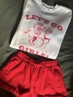 Pink Victoria   s Secret Xs 2-piece Graphic Crewneck Sweatshirt   Red Shorts