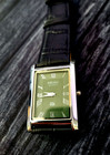 Rare Vintage Slim Tank Quartz Mans Slv-grn-blk Leather Watch