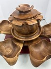 Vintage Large Monkey Pod Lotus Serving Bowl Set Lazy Susan Hand Carved Wood