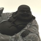 Reclining Detailed Lucky Laughing Buddha Statue Matte Black Gray 6 X 4 X 4 5 In