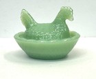Jadeite Jadite Green Glass Miniature Hen On Nest Salt Cellar Trinket Dish