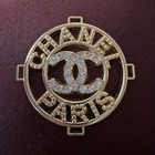 Chanel Paris Cc Logo Button    45 Mm Gold Tone Rhinestones Large Emblem 4-hole