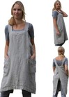 Cotton Linen Apron Cross Back Apron For Women With Big Pockets Square Pinafor   