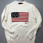 Polo Ralph Lauren White American Flag Cotton Pullover Sweater Men s Size M
