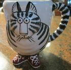 Awesome Vintage Hand Painted Kliban Style Tabby Kitty  Cat Mug   Red Sneakers