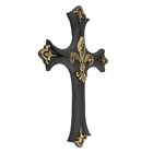 Cast Iron Fleur De Lis Wall Cross Victorian Decor Black   Gold 13 5 Inch Tall
