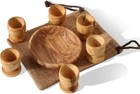 Olive Wood Mini Communion Cups With Bread Tray     Set Of 6  Wooden  Hand-carved 