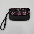 Coach Clutch Bag Black Leather Floral Snap Womens Japan Used