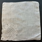 A  Vintage White Hankie Madeira Style Embroidered Gray Monogram M Wedding Bride