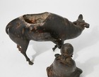       fine 19th Century Chinese Bronze Incense Pot Burner  Lohan Seated On An Ox