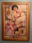 2 Chinese Cigarette Girl Vintage Framed  Wood Advertising Posters Read