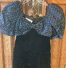 Vintage Scott Mcclintock 10 Blue Satin    Black Velvet Dress W  Bow Detail 90s
