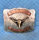 Cowboys Western Trophy Longhorn Belt Buckle Ribbons Vtg Alpaca Mexico     gmp770