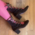 Vintage 60s 70s Laceup Gladiator Calf High Brown Suede Gogo Hippie Boots Size 6