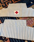 Vtg 1940s Red Cross Candy Stripe Nurse Cap Pinafore Uniform Wwii Era Lot Of 2