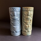 Pair Vtg Ceramic Tiki Mug Vase Jade Blue Mcm Barware Hawaiian Glass Cup    6 5   
