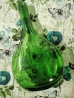 Vintage Emerald Green Glass Wine Bottle Round   Thin W  Oval Bottom 10 5 