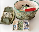 Vintage Hat Box W insert Tray - Sewing Supplies Notions Lot Included