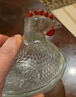 Vintage Hen On Nest Indiana Glass Candy Dish Clear With Red Comb  Covered  6 5 