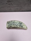 Very Nice Detailed Scrimshaw Sperm Whale Tooth Resin Replica  wearing    Co  7  