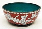 Chinese Cloisonne Bowl Cinnabar Red  White Flowers