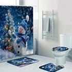 Christmas Shower Curtain Bathroom Decorations Sets  4 Pcs Cute Snowman Xmas H   