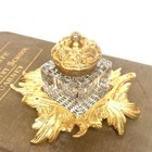 Vtg Art Nouveau Beveled Crystal Cut Glass Inkwell On Solid Brass Footed Base Evc