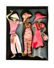 Vtg Woman Pin By Lucinda Brooch Ladies Women In Pink Dresses Glitter Hat Purse