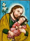 Late 1800 s Spanish Colonial Oil On Tin Retablo St  Joseph Crist Child   Staff