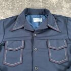 Vintage Time Out Shirt Jacket Mens Medium M Blue Button Up 70s Usa Dagger Collar