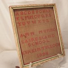 Antique Early Sampler Alphabet On Burlap Framed 7 1 2 x 8 3 4  Scottish 1894