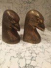 Pair Of Vintage Large Solid Brass Eagle Head Bookends Thailand 6 1 2 X 3 Heavy