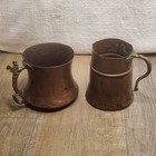 Hand Hammered  Vintage Copper Vessels Brass Handles Ottoman Style Tankards