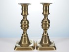 Pair Of 19th Century Antique Brass Candlesticks  Push Up Extractors  6 1 2   Tal