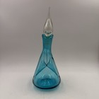 Vintage 1960 s Bischoff Turquoise Pinched Center Glass Decanter With Stopper