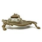 Vtg Art Nouveau Style Brass   Glass Footed Inkwell Andrea By Sadek