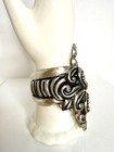 Vint Taxco 925 Sterling Silver Clamper Bracelet Ornate Repouss   Scrolls Mexico