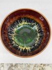 Hammered Copper Enameled Bowl 5 25  Diameter Green Gold Red Drip