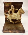 Antique Cast Iron Bronze Finish C1930s Art Deco Polo Player Gilt Bookends 