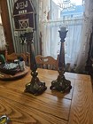 Ornate Rococo  Hollywood Regency Brass Large Antique Candlesticks Gold Gilt Rose