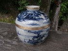 Antique Chinese 19th Century Porcelain Blue   White Covered Bowl Makers Mark